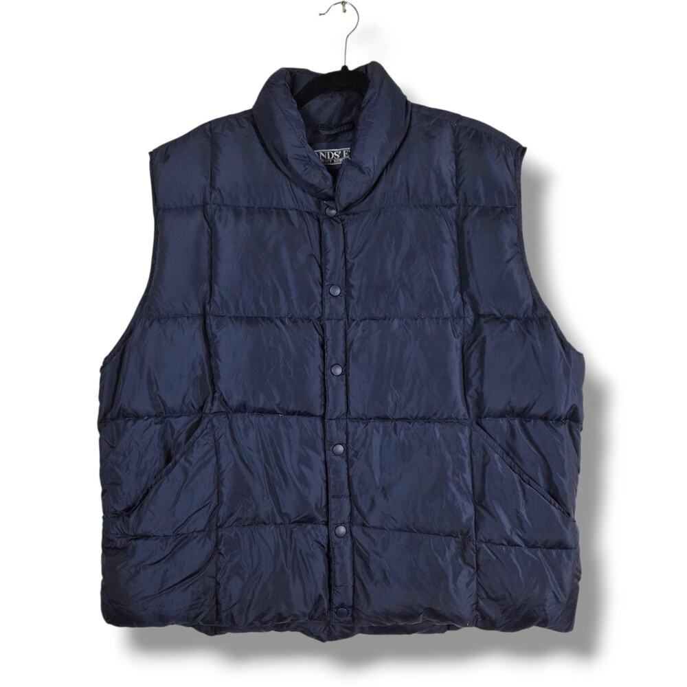 Lands End Goose Down Vest Mens Size XL Navy Puffer Packable Lightweight Outdoor